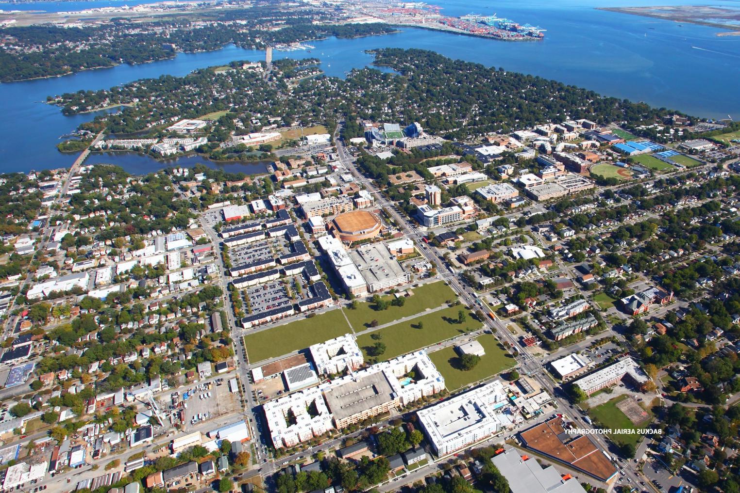 drone image of ODU campus